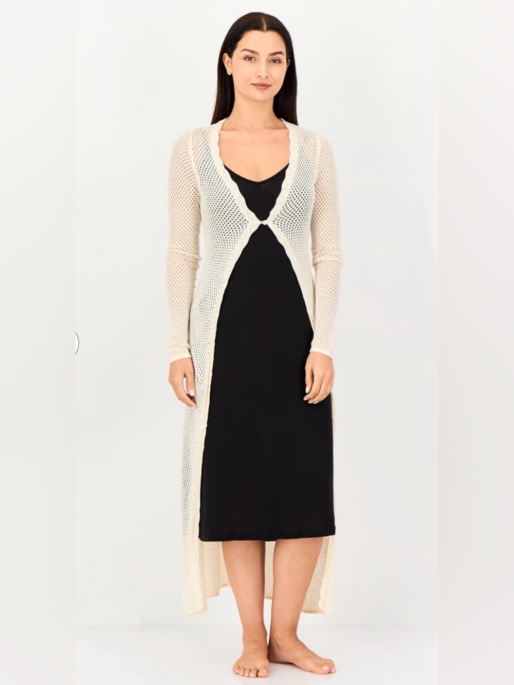 American Eagle Cream Open Knit Maxi Cover Up Cardigan Dress Size S